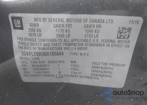 2016 GMC Terrain Sle-2 из США, поврежденный, VIN 2GKFLTEK9G6185944